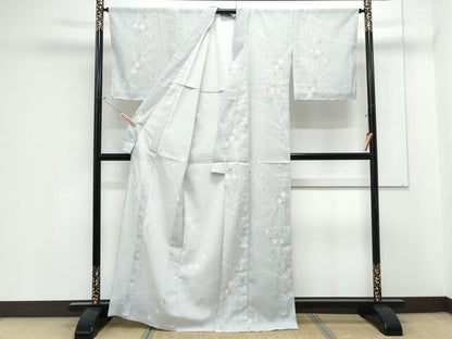 平和屋着物＊夏物　小紋　絽縮緬　草花文　洗える着物　CABK0702th