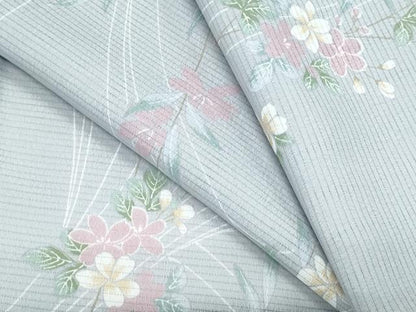 平和屋着物＊夏物　小紋　絽縮緬　草花文　洗える着物　CABK0702th