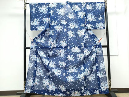 平和屋着物＊夏物　小紋　絽　草花文　洗える着物　CABK0703th
