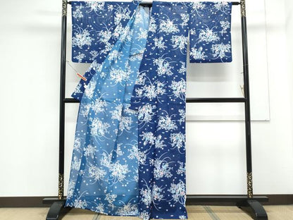 平和屋着物＊夏物　小紋　絽　草花文　洗える着物　CABK0703th