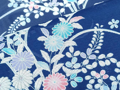 平和屋着物＊夏物　小紋　絽　草花文　洗える着物　CABK0703th