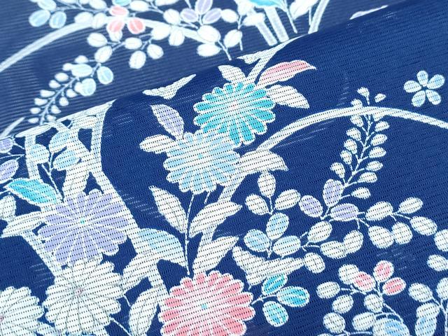 平和屋着物＊夏物　小紋　絽　草花文　洗える着物　CABK0703th