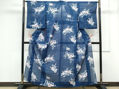 平和屋着物＊夏物　小紋　絽　流水花文　洗える着物　CABK0707th