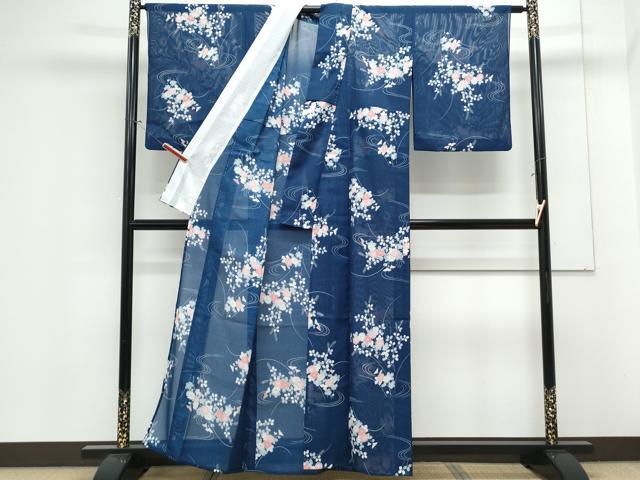 平和屋着物＊夏物　小紋　絽　流水花文　洗える着物　CABK0707th