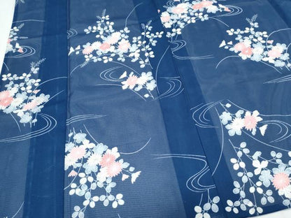 平和屋着物＊夏物　小紋　絽　流水花文　洗える着物　CABK0707th