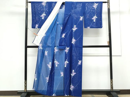 平和屋着物＊夏物　小紋　絽　花蝶文　洗える着物　CABK0710th