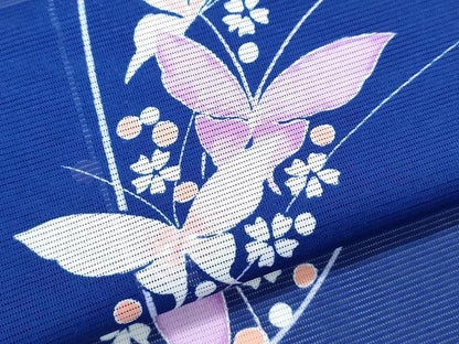 平和屋着物＊夏物　小紋　絽　花蝶文　洗える着物　CABK0710th