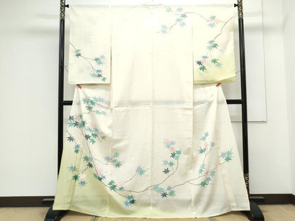 平和屋着物＊夏物　訪問着　絽　枝楓文　暈し染め　銀彩　正絹　逸品　CABK0712th