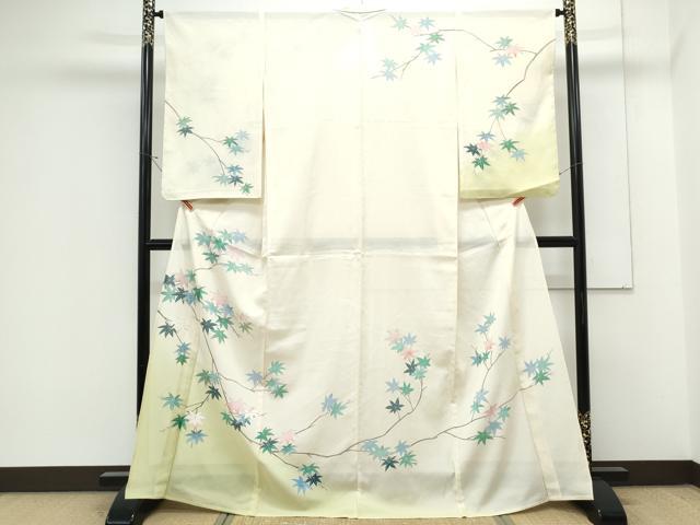 平和屋着物＊夏物　訪問着　絽　枝楓文　暈し染め　銀彩　正絹　逸品　CABK0712th