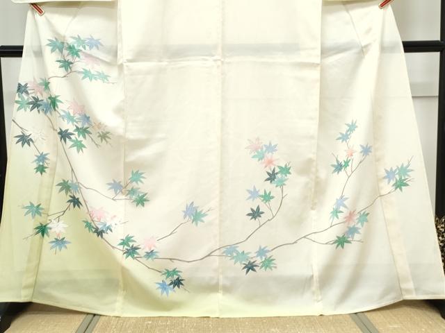 平和屋着物＊夏物　訪問着　絽　枝楓文　暈し染め　銀彩　正絹　逸品　CABK0712th