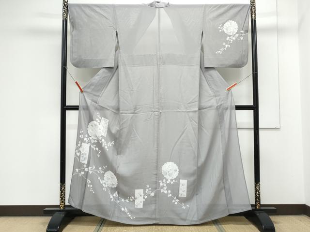 平和屋着物＊夏物　小紋　絽　手描き　雪輪花文　正絹　逸品　CABK0713th