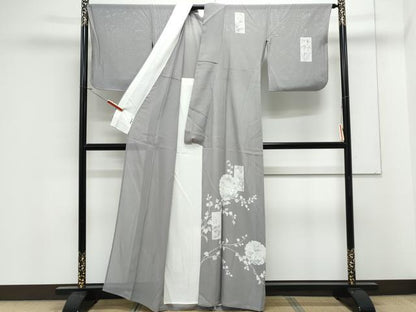 平和屋着物＊夏物　小紋　絽　手描き　雪輪花文　正絹　逸品　CABK0713th