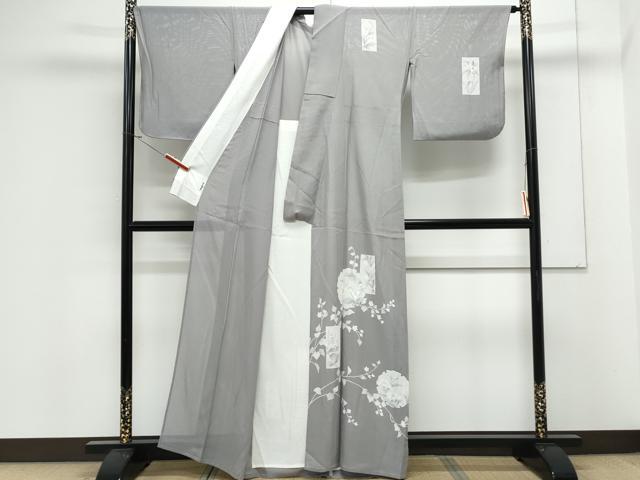 平和屋着物＊夏物　小紋　絽　手描き　雪輪花文　正絹　逸品　CABK0713th