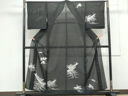 平和屋着物＊夏物　訪問着　絽　舟　黒地　正絹　逸品　CABK0715th