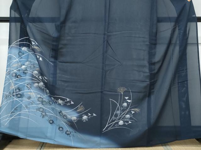 平和屋着物＊夏物　訪問着　絽　手書き　草花文　暈し染め　金銀彩　正絹　逸品　CABK0717th