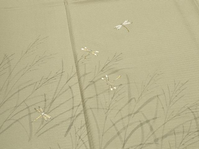 平和屋着物＊夏物　訪問着　絽　手書き　刺繍　とんぼ　草葉文　金彩　正絹　逸品　CABK0718th