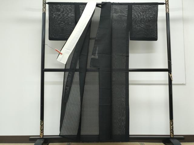 平和屋着物＊夏物　小紋　紗　格子文　黒地　正絹　逸品　CABK0720th