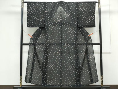 平和屋着物＊夏物　小紋　絽　海老　黒地　正絹　逸品　CABK0724th