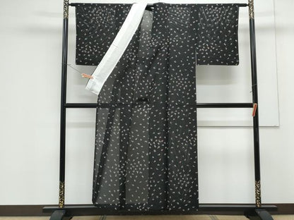 平和屋着物＊夏物　小紋　絽　海老　黒地　正絹　逸品　CABK0724th
