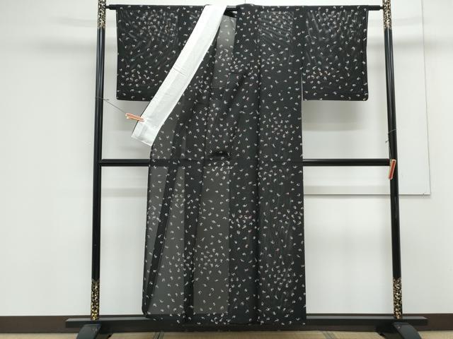 平和屋着物＊夏物　小紋　絽　海老　黒地　正絹　逸品　CABK0724th