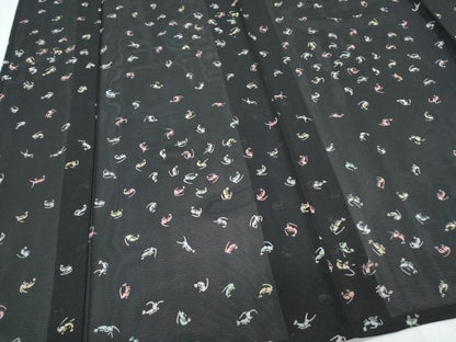 平和屋着物＊夏物　小紋　絽　海老　黒地　正絹　逸品　CABK0724th