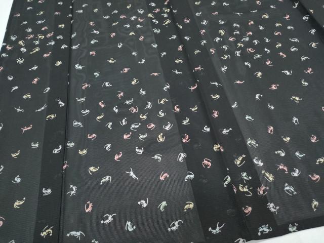 平和屋着物＊夏物　小紋　絽　海老　黒地　正絹　逸品　CABK0724th