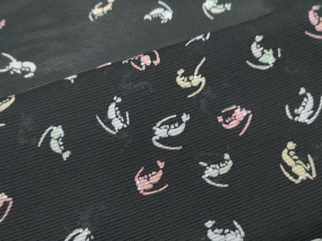 平和屋着物＊夏物　小紋　絽　海老　黒地　正絹　逸品　CABK0724th