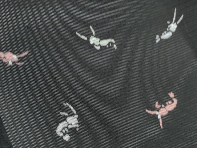平和屋着物＊夏物　小紋　絽　海老　黒地　正絹　逸品　CABK0724th