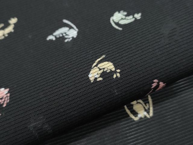 平和屋着物＊夏物　小紋　絽　海老　黒地　正絹　逸品　CABK0724th
