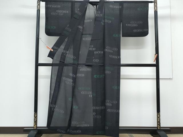 平和屋着物＊夏物　紗紬　光琳水　黒地　正絹　逸品　CABK0727th