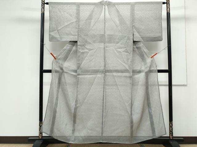 平和屋着物＊夏物　小紋　紗紬　格子文　正絹　逸品　CABK0735th