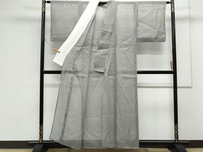 平和屋着物＊夏物　小紋　紗紬　格子文　正絹　逸品　CABK0735th