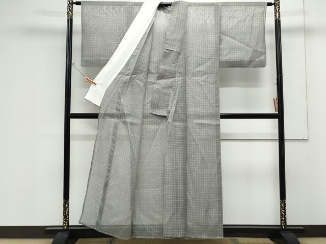 平和屋着物＊夏物　小紋　紗紬　格子文　正絹　逸品　CABK0735th