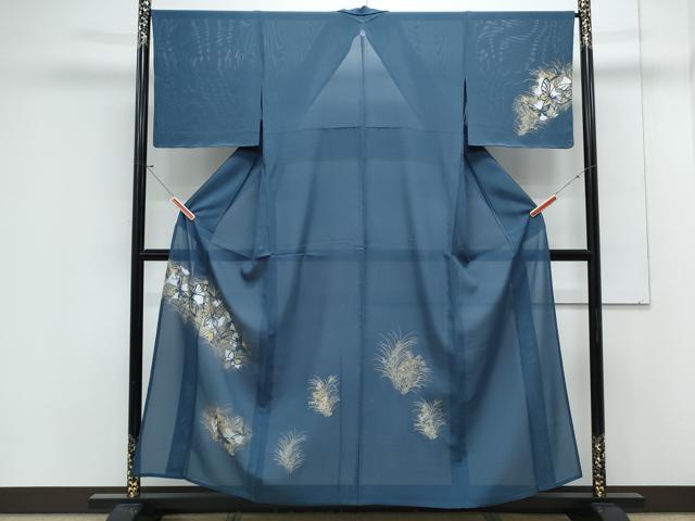 平和屋着物＊夏物　訪問着　絽　竹屋町刺繍　花蝶文　金銀彩　正絹　逸品　CABK0738th