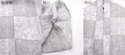 平和屋着物＊夏物　小紋　絽　京友禅　市松草葉文　反端付き　正絹　逸品　CABK0744th