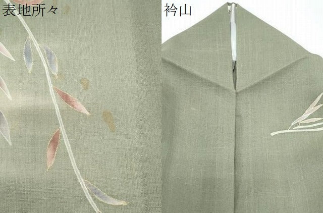 平和屋着物＊夏物　訪問着　紗紬　草葉文　金彩　正絹　逸品　CABK0750th