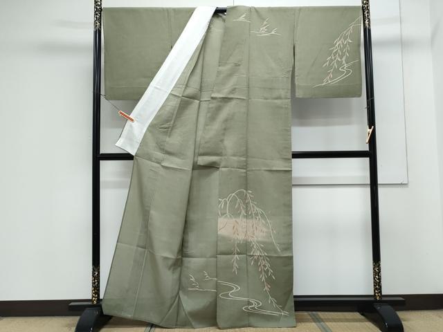 平和屋着物＊夏物　訪問着　紗紬　草葉文　金彩　正絹　逸品　CABK0750th