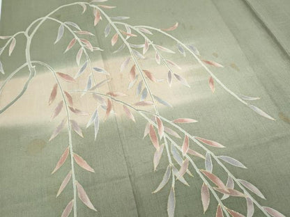 平和屋着物＊夏物　訪問着　紗紬　草葉文　金彩　正絹　逸品　CABK0750th