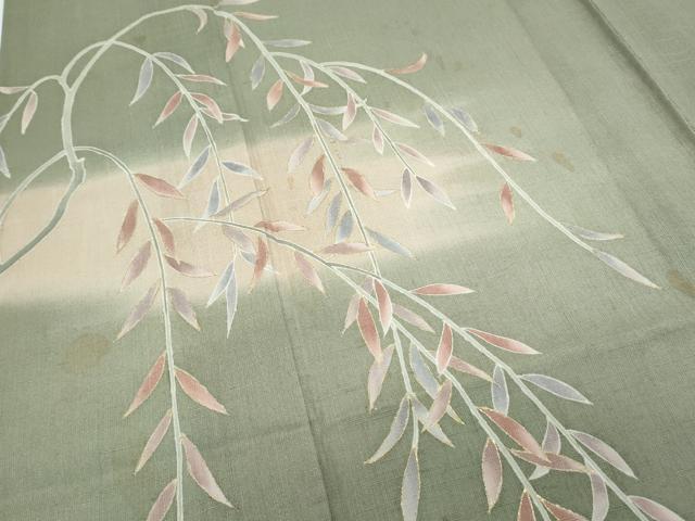 平和屋着物＊夏物　訪問着　紗紬　草葉文　金彩　正絹　逸品　CABK0750th