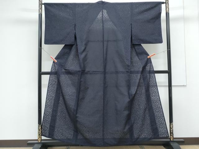 平和屋着物＊夏物　色無地　葉尽くし紋紗　黒紅色　正絹　逸品　CABK0753th