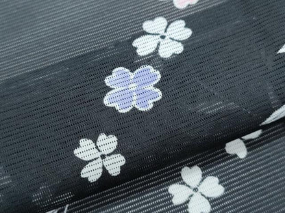 平和屋着物＊夏物　小紋　絽　草花文　黒地　洗える着物　CABK0755th