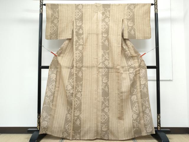平和屋着物＊夏物　小紋　紗　花唐草間道　さんび謹製　CABK0765th