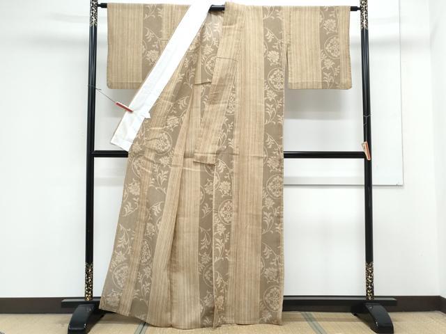 平和屋着物＊夏物　小紋　紗　花唐草間道　さんび謹製　CABK0765th