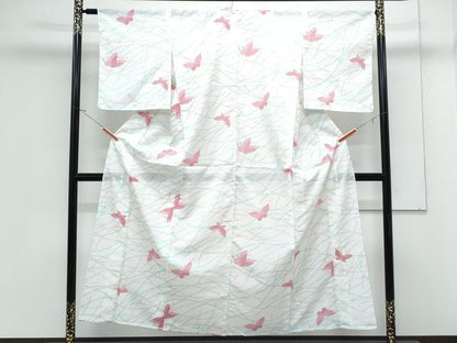 平和屋着物＊夏物　小紋　絽　芝草舞蝶文　洗える着物　CABK0770th