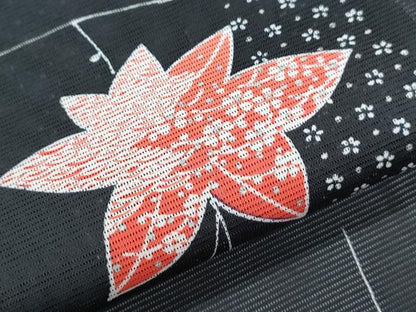 平和屋着物＊夏物　小紋　絽　枝楓文　黒地　正絹　逸品　CABK0775th