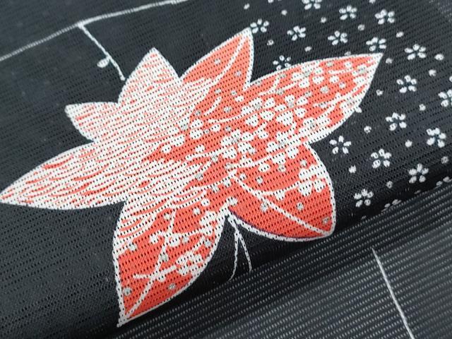 平和屋着物＊夏物　小紋　絽　枝楓文　黒地　正絹　逸品　CABK0775th