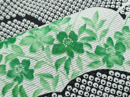 平和屋着物＊夏物　訪問着　絽　雲重ね草花文　黒地　金彩　洗える着物　CABK0777th