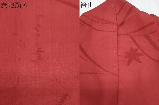 平和屋着物＊夏物　色無地　流水楓紋紗　朱・緋色　正絹　逸品　CABK0796th