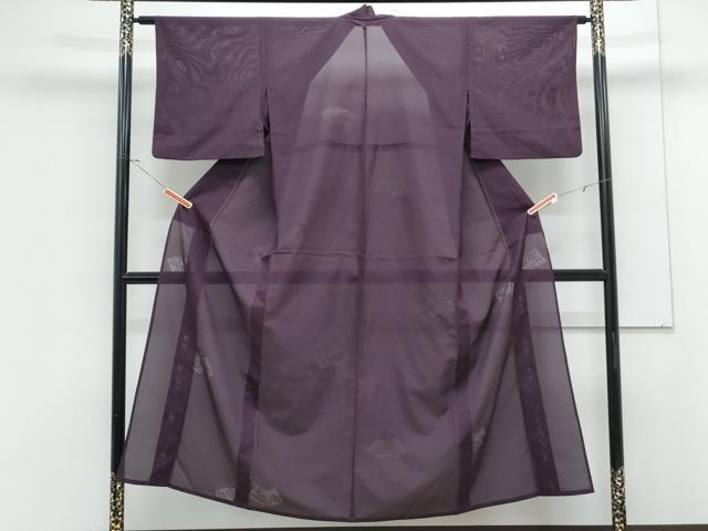 平和屋着物＊夏物　色無地　地紙重ね紋紗　似せ紫色　正絹　逸品　CABK0797th
