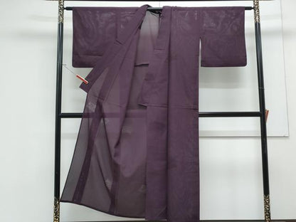 平和屋着物＊夏物　色無地　地紙重ね紋紗　似せ紫色　正絹　逸品　CABK0797th